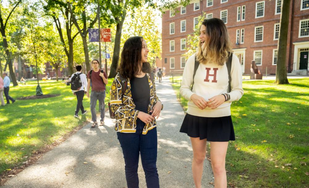 Students Walking Through Harvard Yard