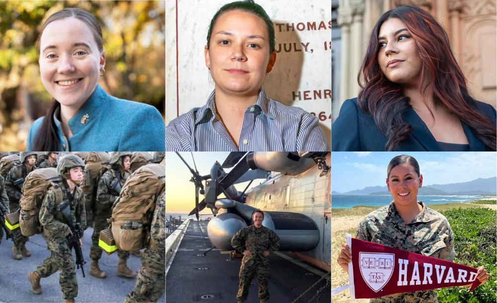 Alyssa, Naomi, and Vanessa on campus and during their military service.