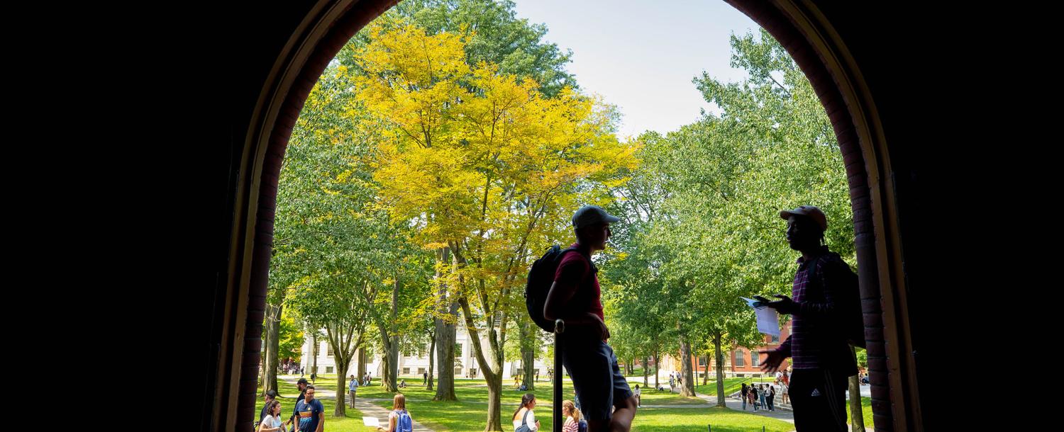 Silhouettes of students standing in doorway