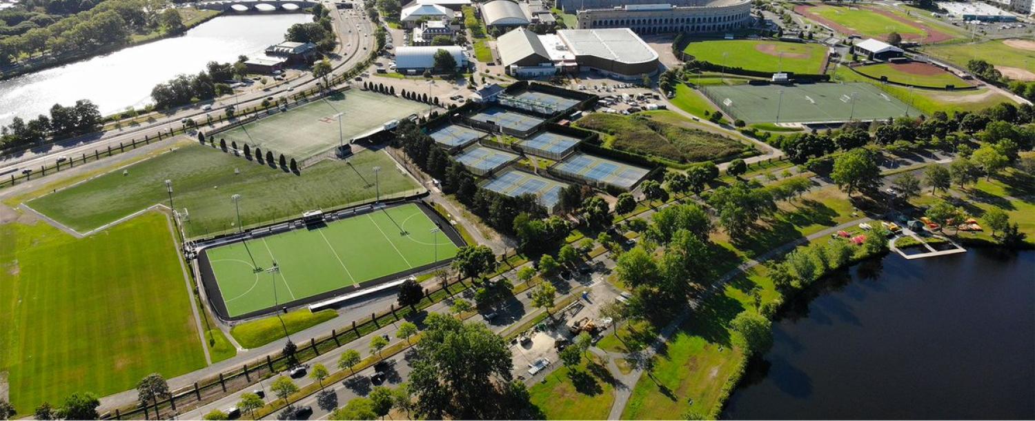 aerial image of Harvard athletic facilities