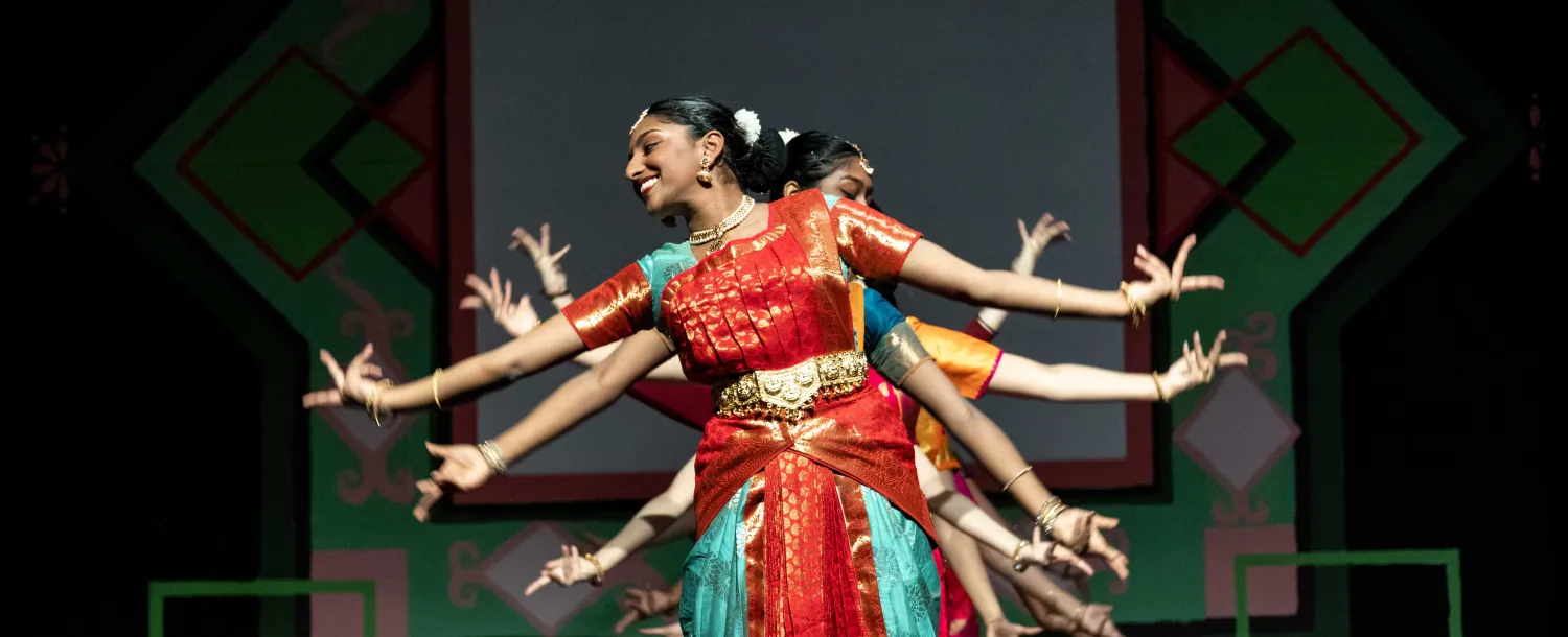 Students performing a coordinated dance together