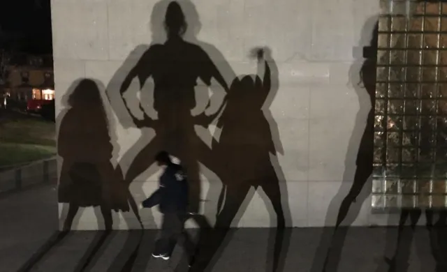 Shadows on a wall of the Carpenter Center, one of the arts buildings at Harvard