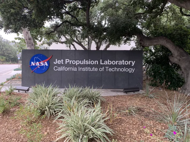 The sign outside to entrance to NASA's Jet Propulsion Laboratory 