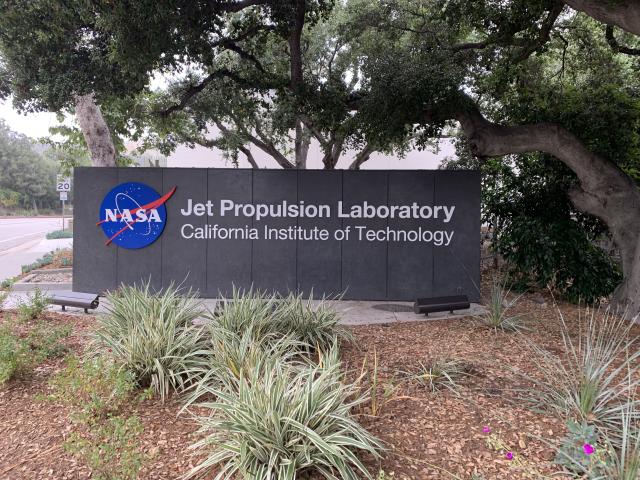 The sign outside to entrance to NASA's Jet Propulsion Laboratory 