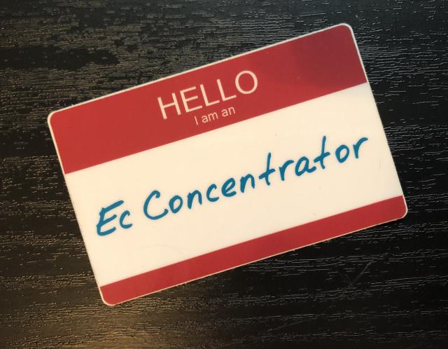 Photo of sticker that reads "Hello, I am an Ec Concentrator"