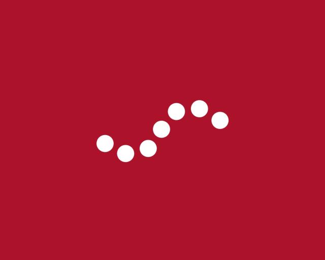 White dots in an "S" shape on a dark red background 