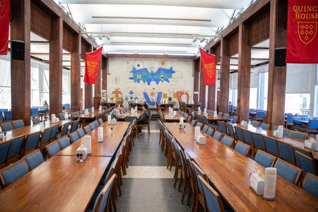 The dining hall in Quincy House, an upperclassmen house