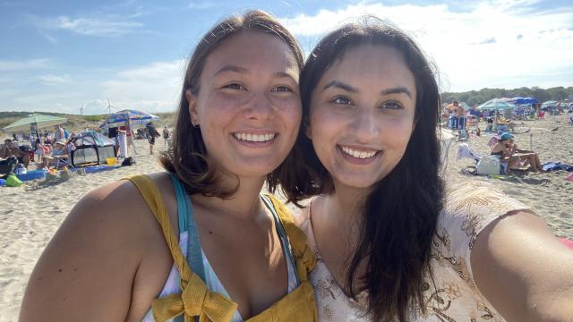 Hana Rehman and her roommate at the beach. 