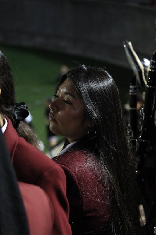 A student looking to the left. 