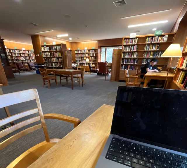 A study room in Lamont Library