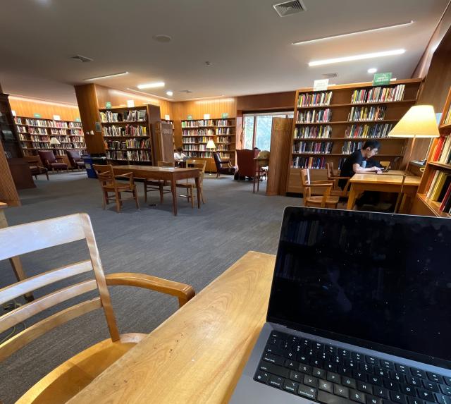 A study room in Lamont Library