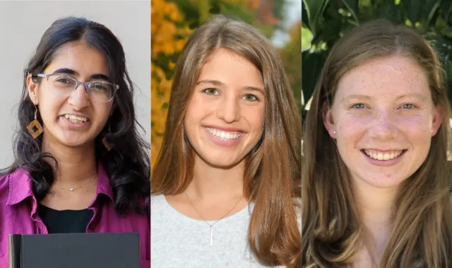 Three individuals in separate portraits. From Left to Right: Antara, Sofia, Kathryn