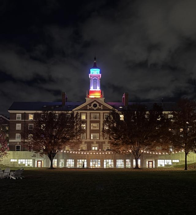 Night View of Pforzheimer House from the Quad Lawn