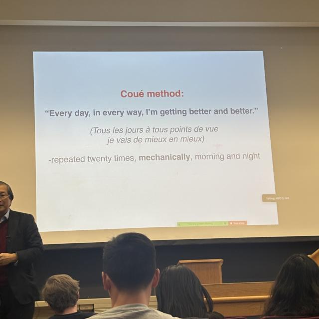 Lecture slide reads "Every day, in every way, I'm getting better and better."