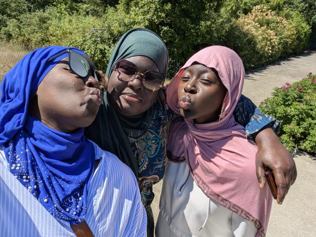 A selfie of Rahma with her mom and sister.