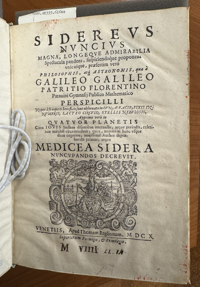A photo of a book by Galileo in Houghton Library