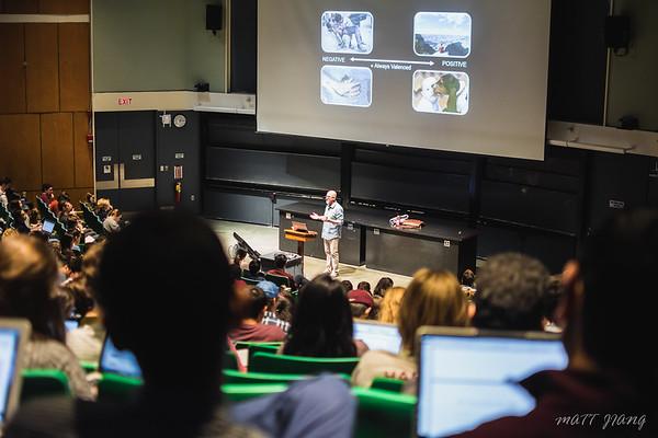 Class in a large lecture room