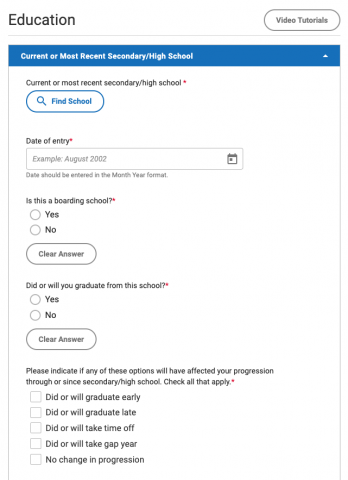 Screenshot of Common App education questions