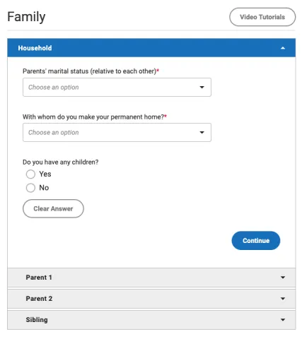 Screenshot of Common App family questions