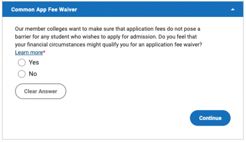 Screenshot of Common App fee waiver question