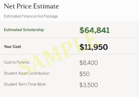 Sample estimated family contribution with categories and amounts