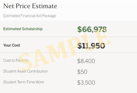 Sample estimated family contribution with categories and amounts