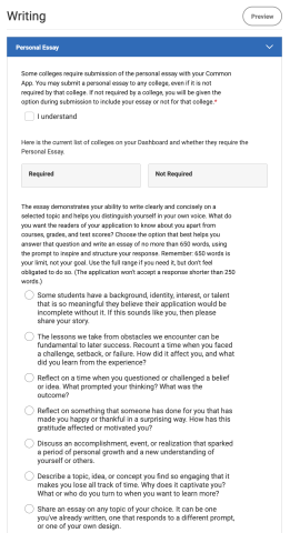 Screenshot of Common App writing questions