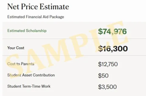 Example of NPC output showing parent contribution and student contribution