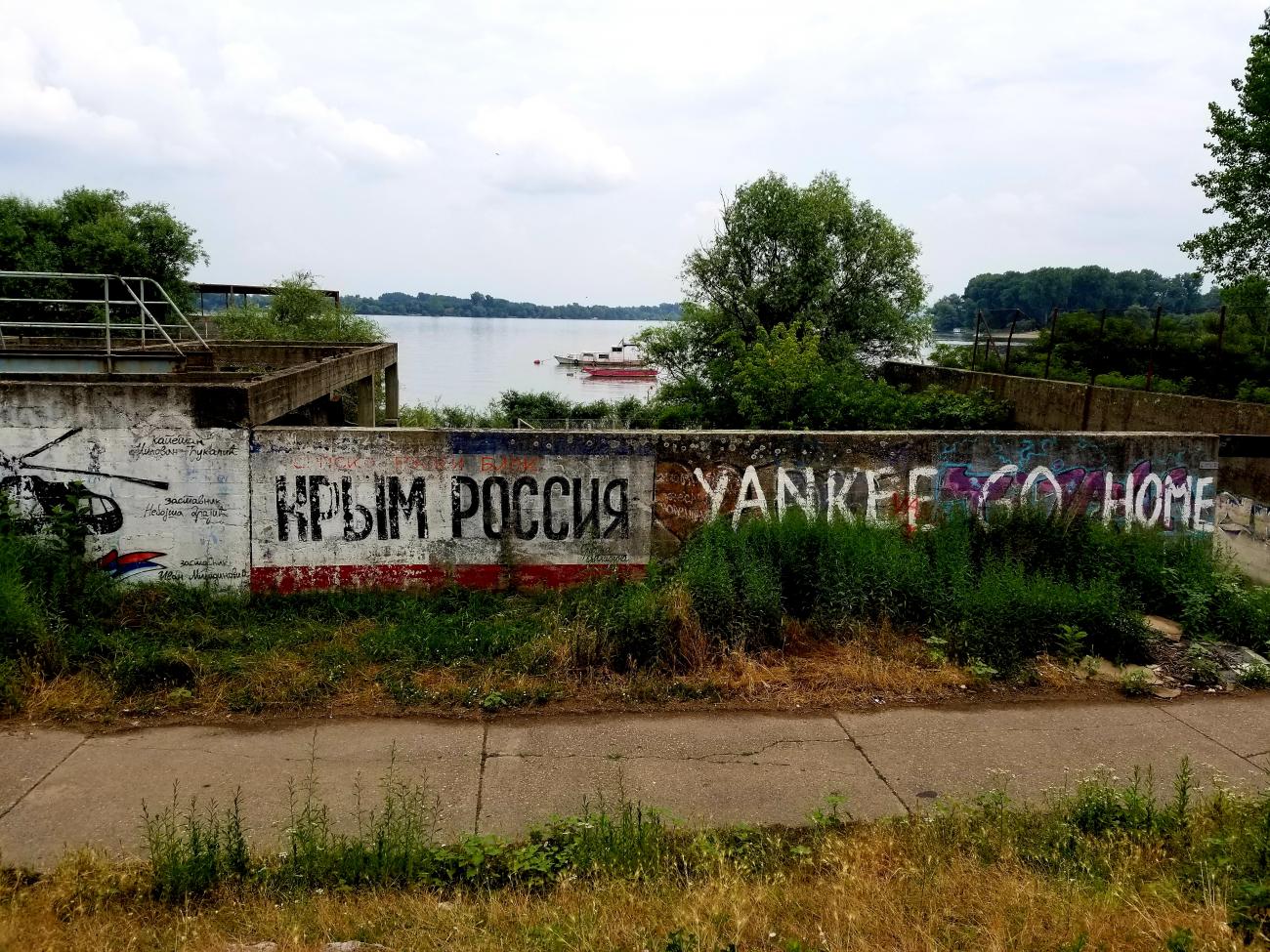 A graffiti wall a bit outside Belgrade, Serbia reads &quot;Yankee Go Home&quot;