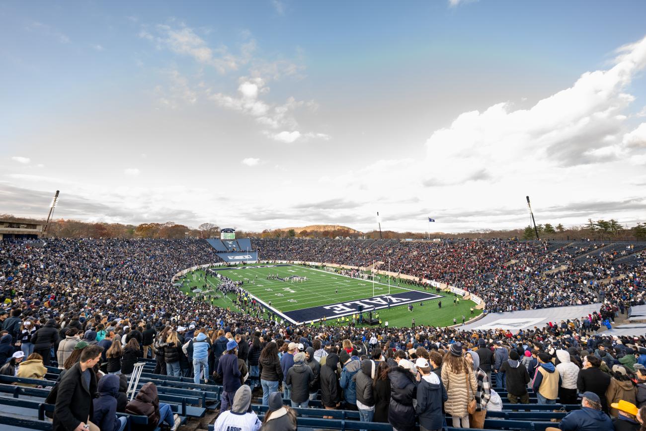 Aerial image of the full Yale Stadium during the game.