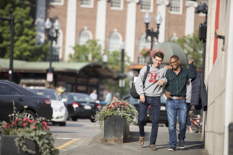 Students walking in Harvard Square