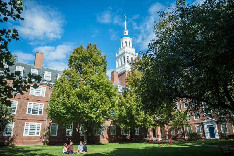 Students sitting in Lowell Courtyard