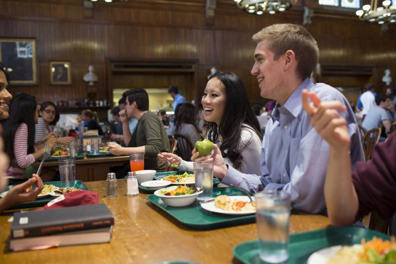 Students eating in dining hall 