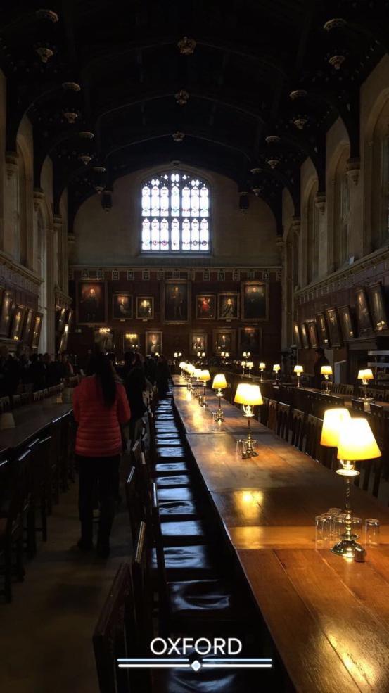 long tables with lamps in Christ Church dining hall