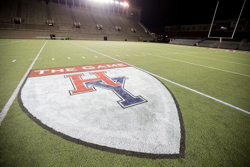 Shield on field of Harvard Yale