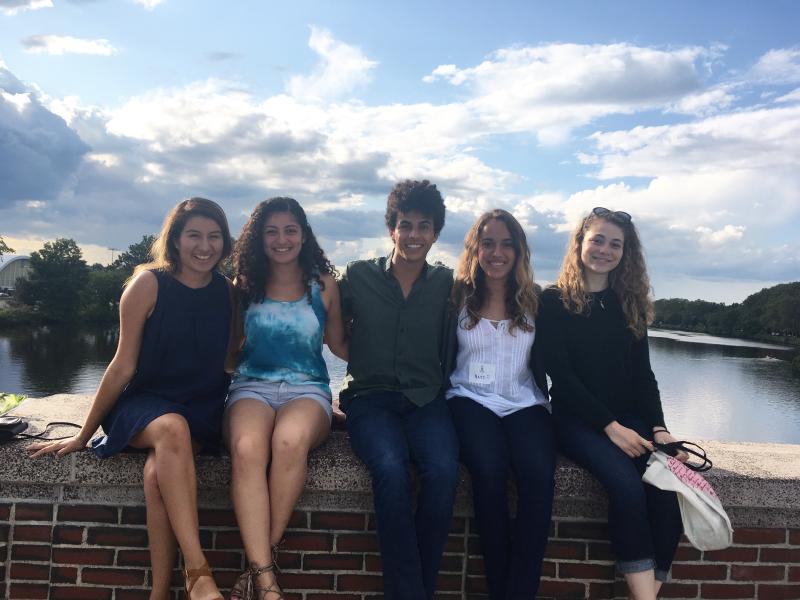 Maribel and blockmates posing with Charles River in the background.
