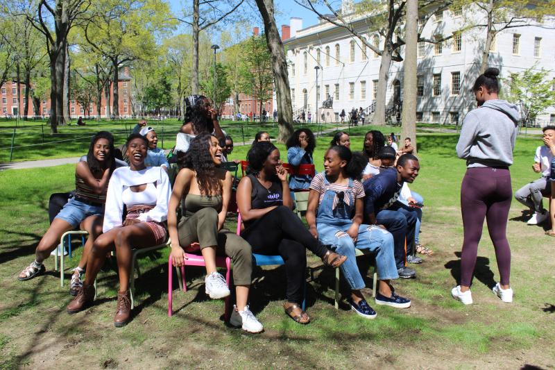 The members of the Class of 2022 engage in a fun game of musical chairs