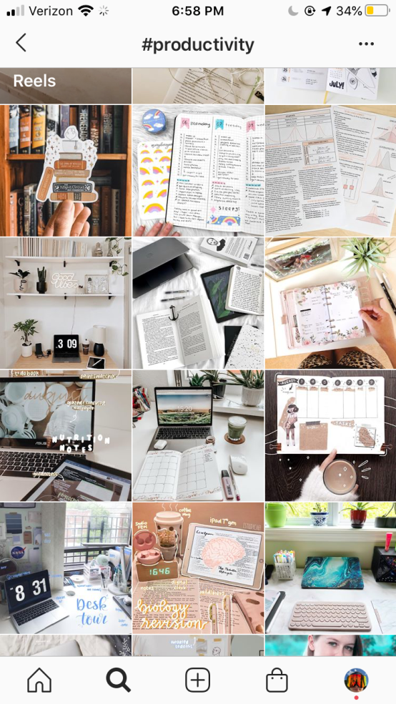 instagram feed of #productivity