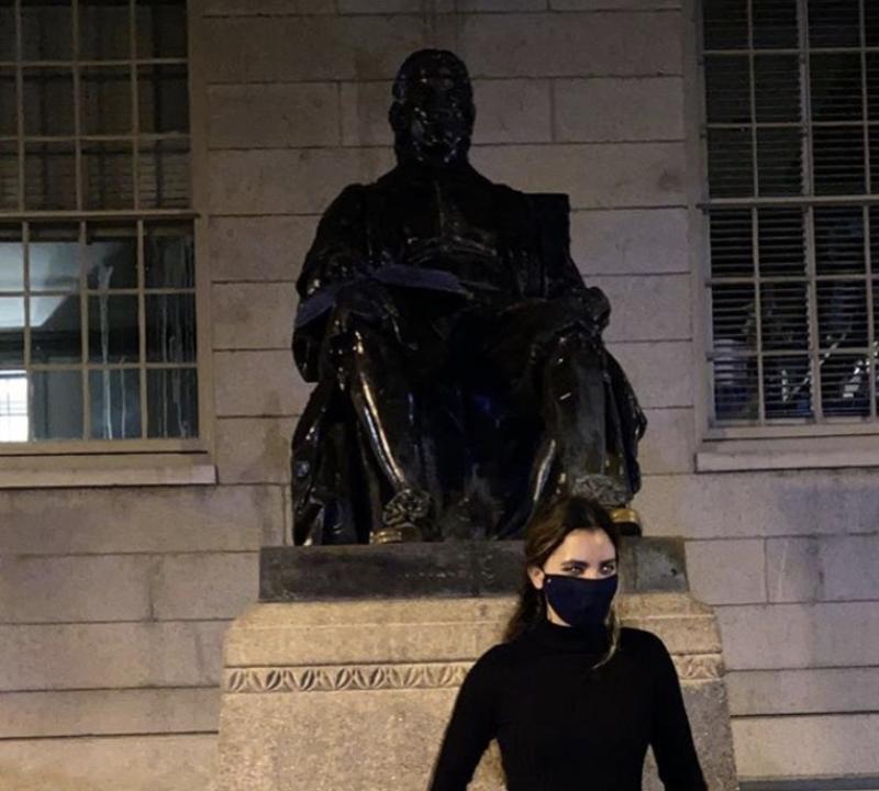 Me standing in front of the John Harvard Statue.