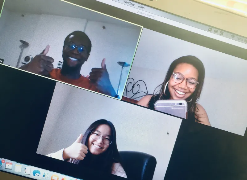 My friends and I working on our science problem set via Zoom