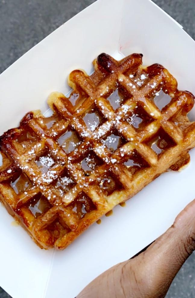 golden waffle on paper plate