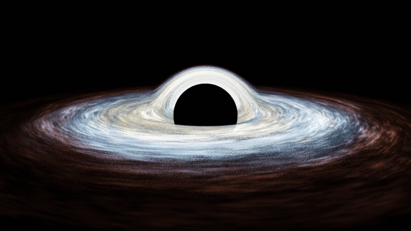 cosmic black hole with debris flying around