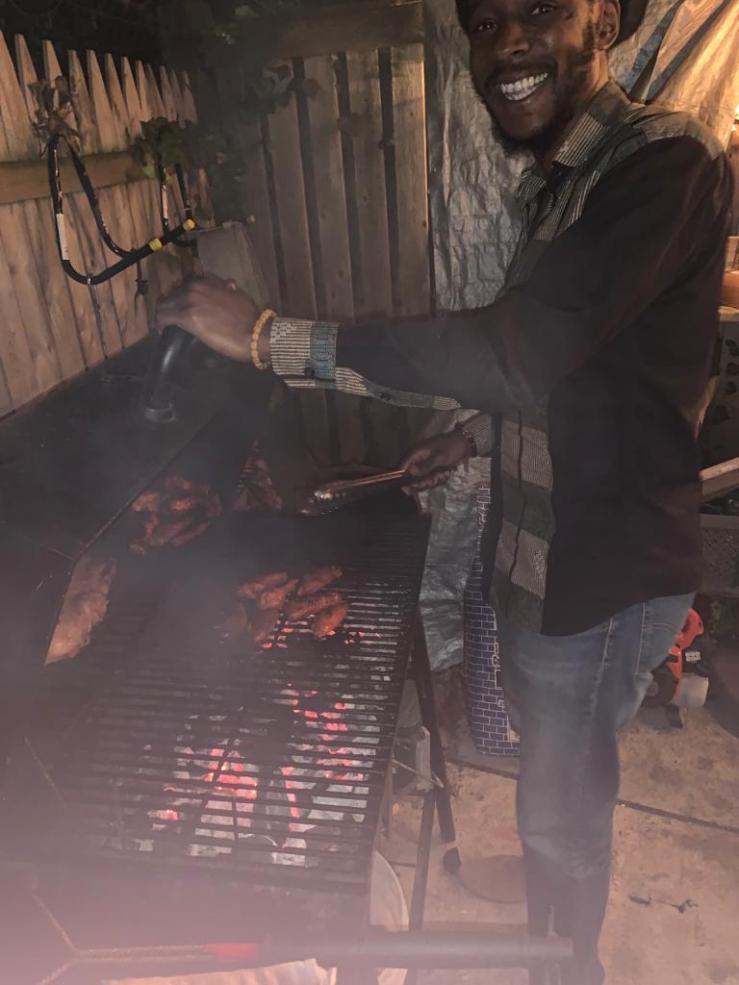 A photo of professor Demba Ba cooking - one of his favorite hobbies.