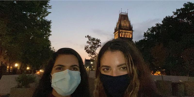 My friend and I outside of Annenberg during sunrise.