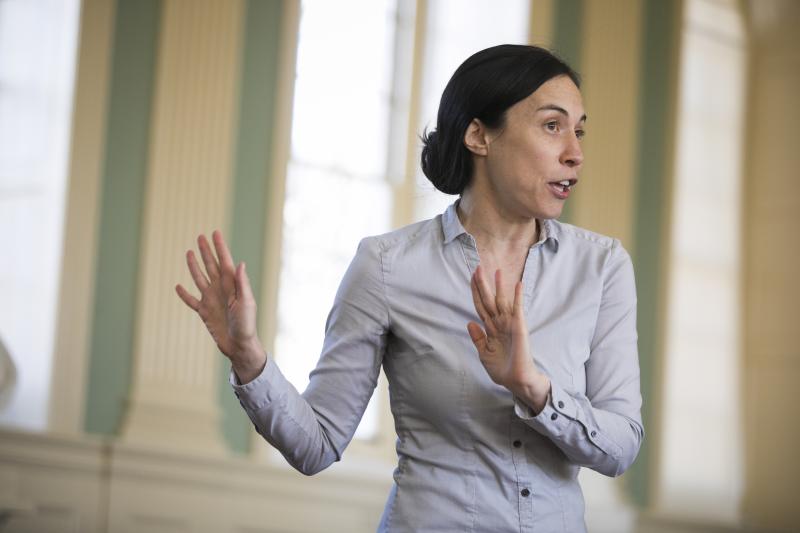 A portrait of Cora Dvorkin teaching.