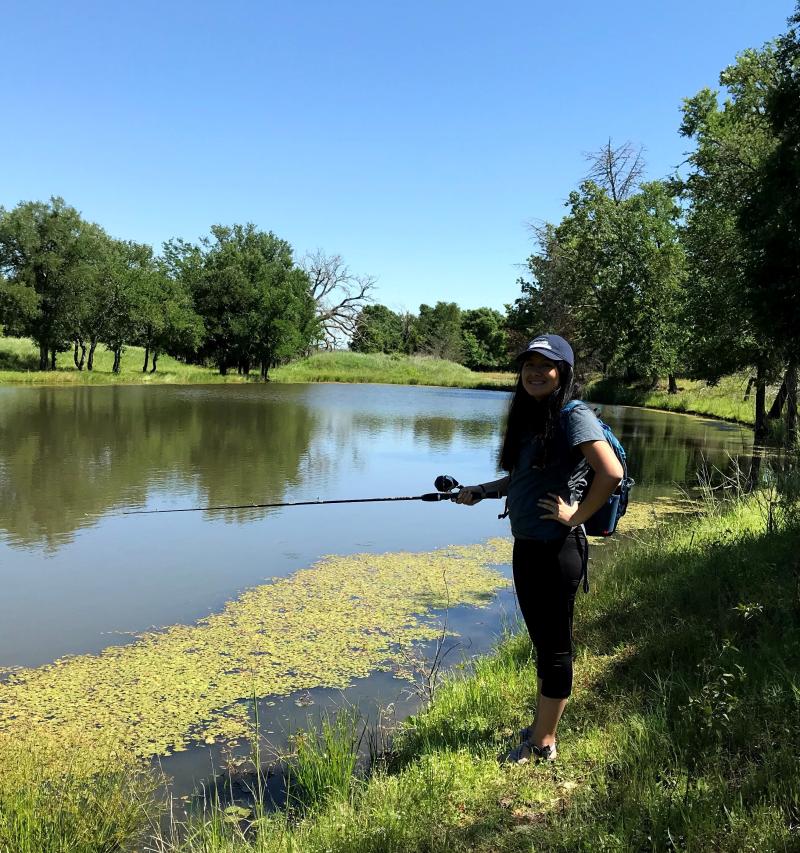 A girl fishing.