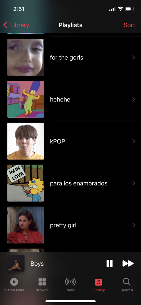A screenshot of some of my playlists.