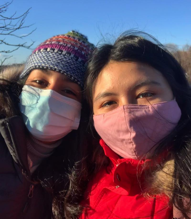 Two girls taking a selfie.