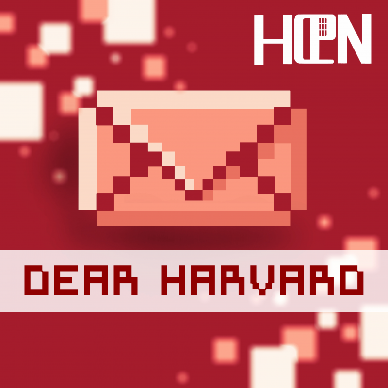 Logo of the Dear Harvard Podcast. The logo is a pixelated email icon.