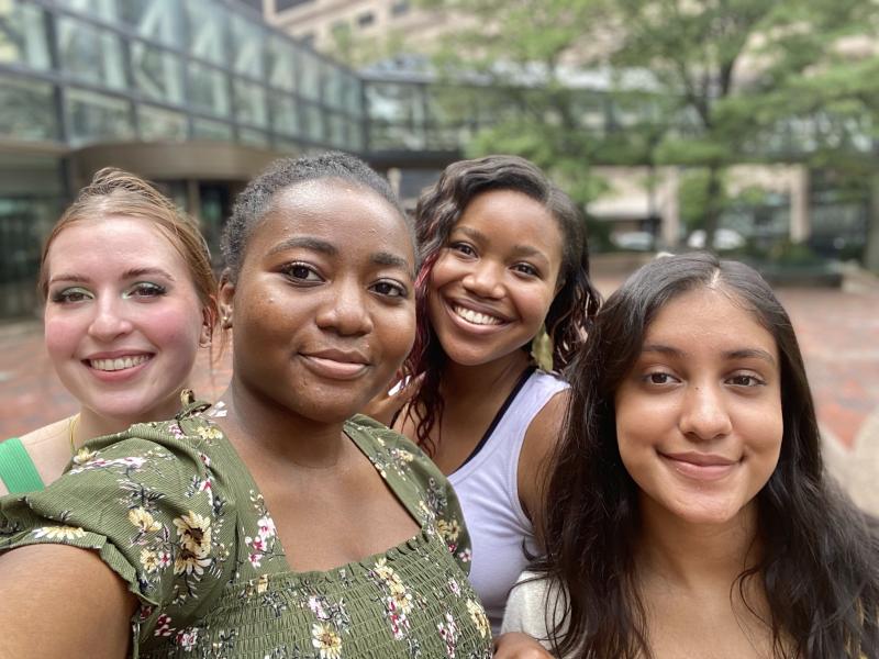 A selfie of my friends and I outside Prudential Mall in Boston